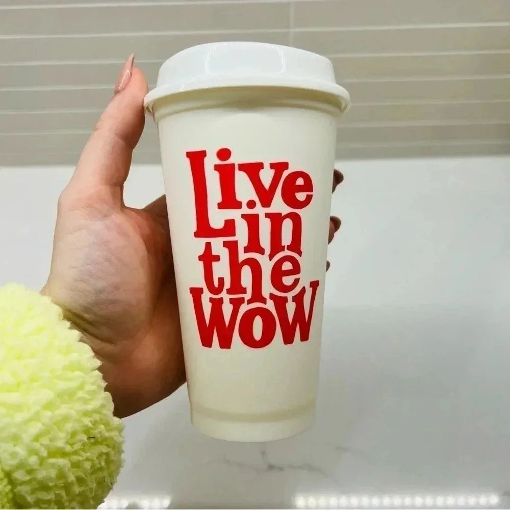Starbucks Live In the Wow White Graphic Reusable Coffee Cup 16 oz.